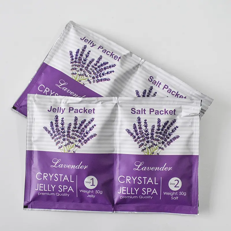 Etiqueta privado de natureza pura lavanda cristal de gelatina spa pedicur mergulhar diy foo spa refrescante branquear pé sal