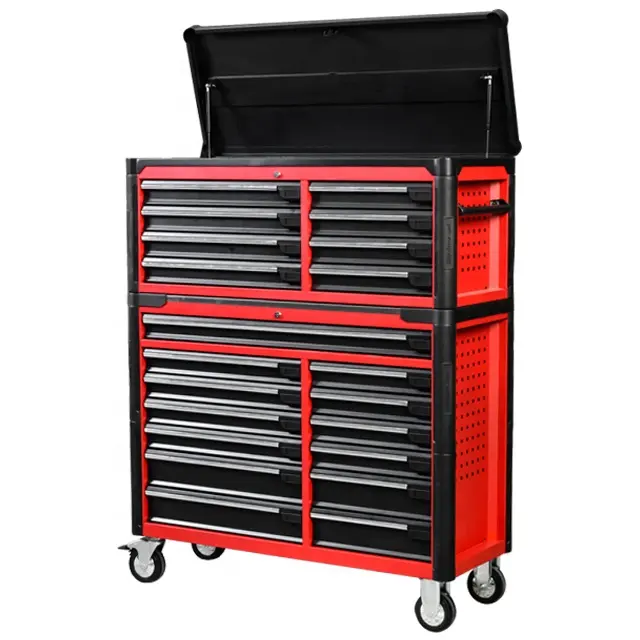 Rullo di metallo armadio strumento trolley in acciaio inox top e cassetta degli attrezzi di lavoro con utensili a mano set