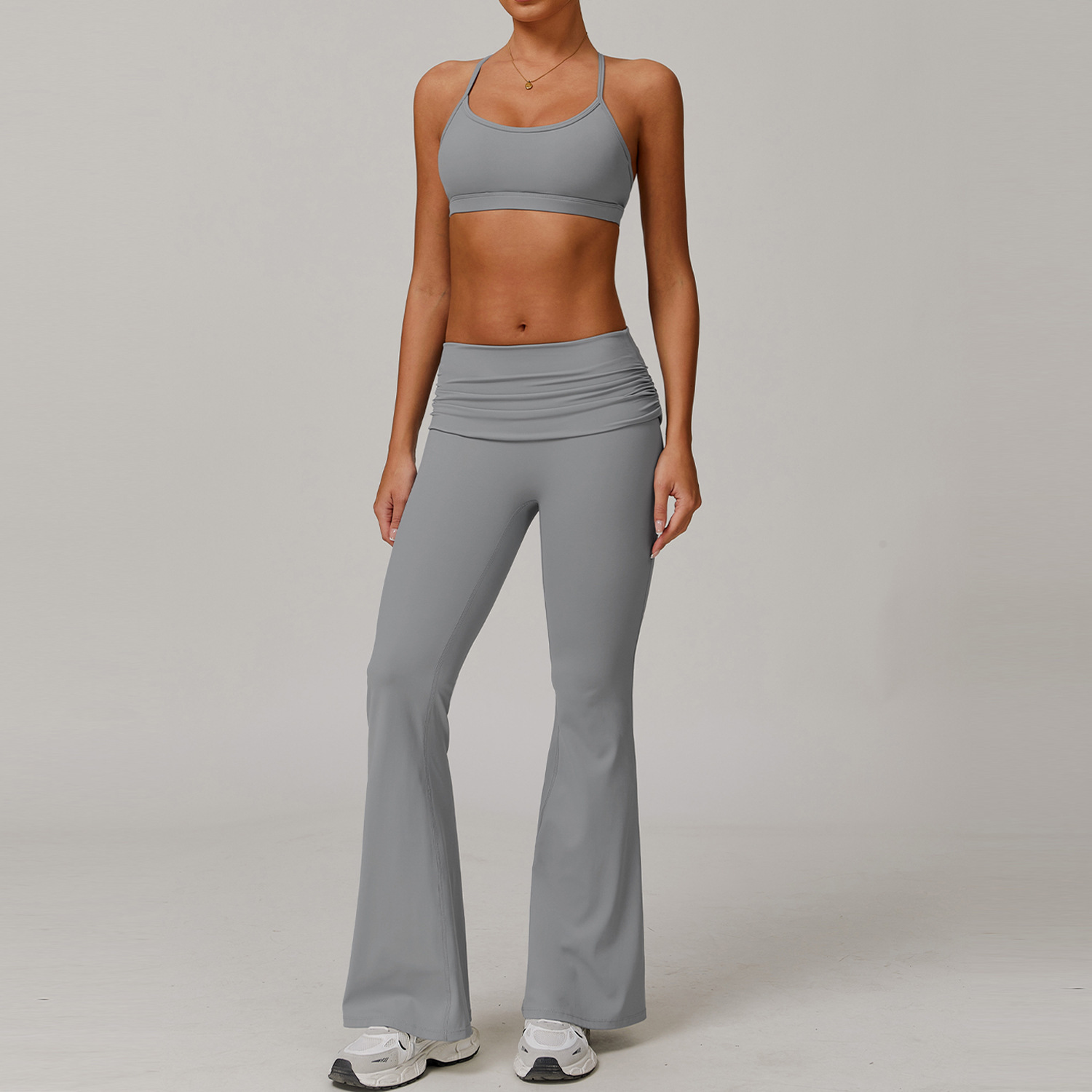 8347 bra-8516 flared pants-rhinoceros gray