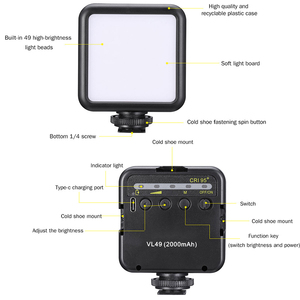 VL49 yumuşak parlak dahili lityum pil taşınabilir Mini şarj edilebilir LED Video işığı ile 3 soğuk ayakkabı için Canon nikon SLR - Product Image 5