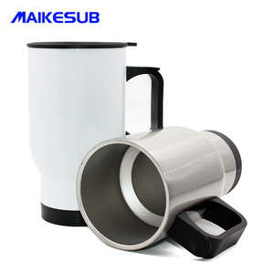 Bán buôn 450ml thăng hoa trống thép không gỉ xe Mug đôi tường trống cà phê du lịch Mug với xử lý trong Trắng bạc - Product Image 5