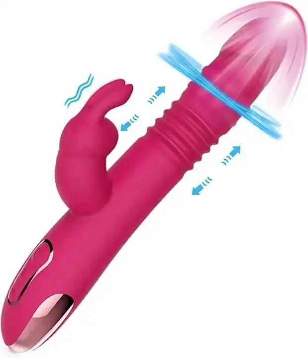 Vibrator G Spot merah mawar Stimulator klitoris bermanik untuk wanita Vibrator kelinci licin Dildo untuk wanita