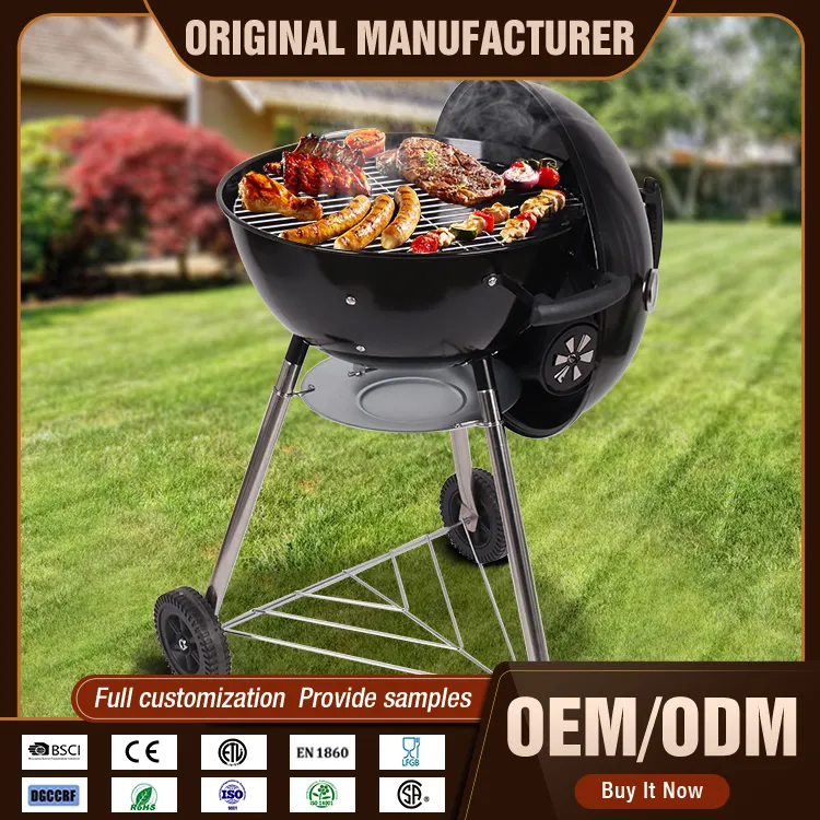 High Quality 18 Inches Black Outdoor Garden Two Wheel Tripod Barbecue Grill Charcoal Bbq Kettle Grill For Party