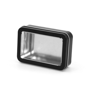 Rettangolari rettangolari dadi confezione regalo nero opaco incernierato in metallo vuoto contenitori scatola di lattine con coperchi di finestre trasparenti - Product Image 4