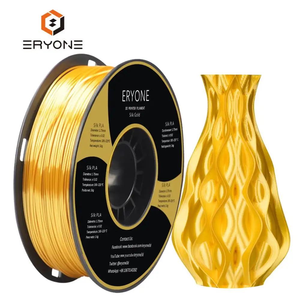 Eryone Manufacturer Bulk 1kg Roll Silk Pla Filament 1.75MM PLA 3D Printer