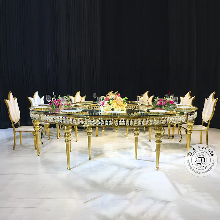 Mesa de comedor de media luna de cristal, diseño de lujo, alta calidad, eventos, D.E