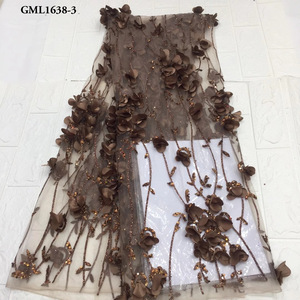 批发3d新娘蕾丝配手工法国薄纱蕾丝面料重串珠蕾丝面料5码
