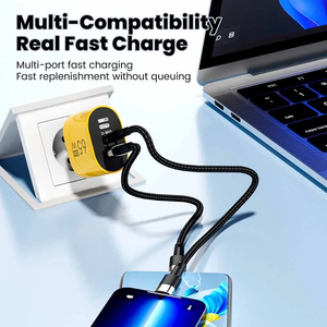 65W 3端口USB PD充电器快速充电3.0欧盟/美国插头壁式充电器适配器适用于iPhone小米三星USB转微型C型电缆 - Product Image 4