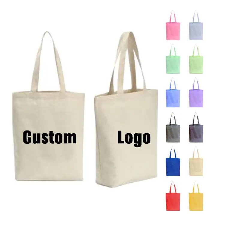 Размер логотипа на заказ, печатный экологически чистый, переработанный, многоразовый, простой, большой размер, хлопчатобумажный холст, сумка-тоут для покупки продуктов