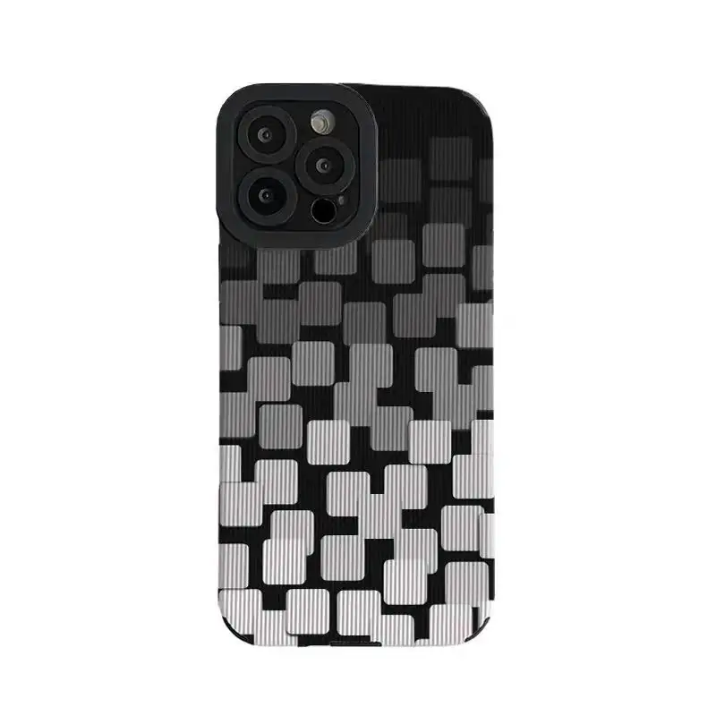 Mosaico de gradiente preto avançado impressão Soft TPU Leather Mobile Phone Cover Case para Iphone 7 8 X Xr Xs 11 12 13 14 15 Pro Max