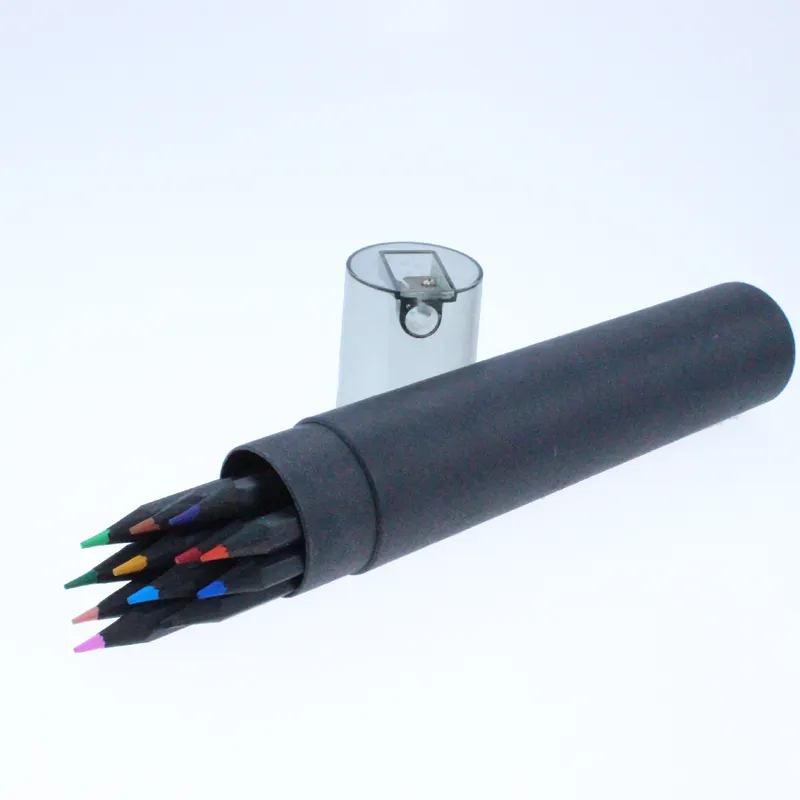 Diseño personalizado de 12 colores lápiz de madera negra 12 PCS negro de madera Color de lápiz de Color con EN71 para los niños y los estudiantes