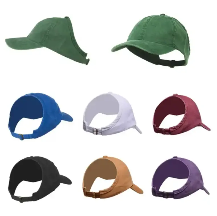 All'ingrosso cappello di alta qualità mezza coda di cavallo berretto da Baseball personalizzato il tuo Design Logo ricamo 4 pannello curvo bordo capelli