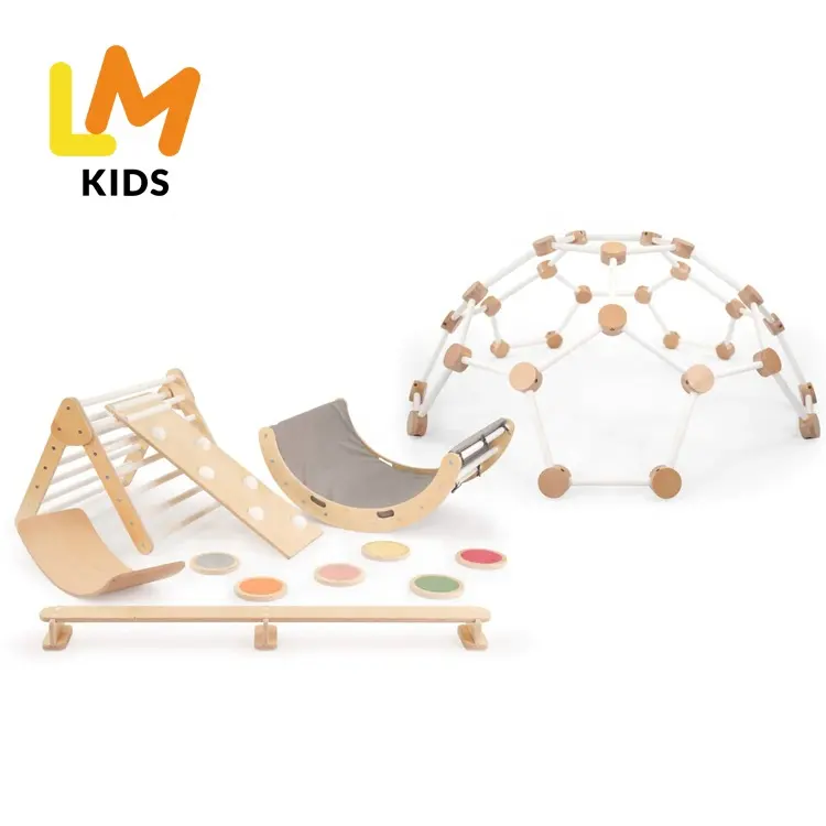 LM KIDS indoor playground wooden toys wooden balance board stepping stones climbing dome playsets gymnastics piklers triangle