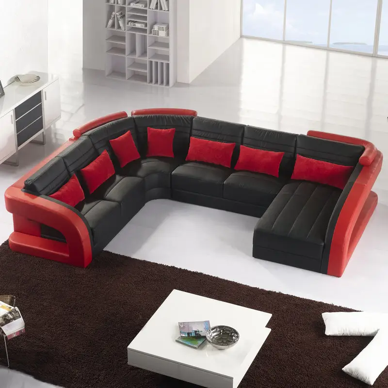 Per il tempo libero di stile di figura di U di lusso italiano divano in pelle set di mobili