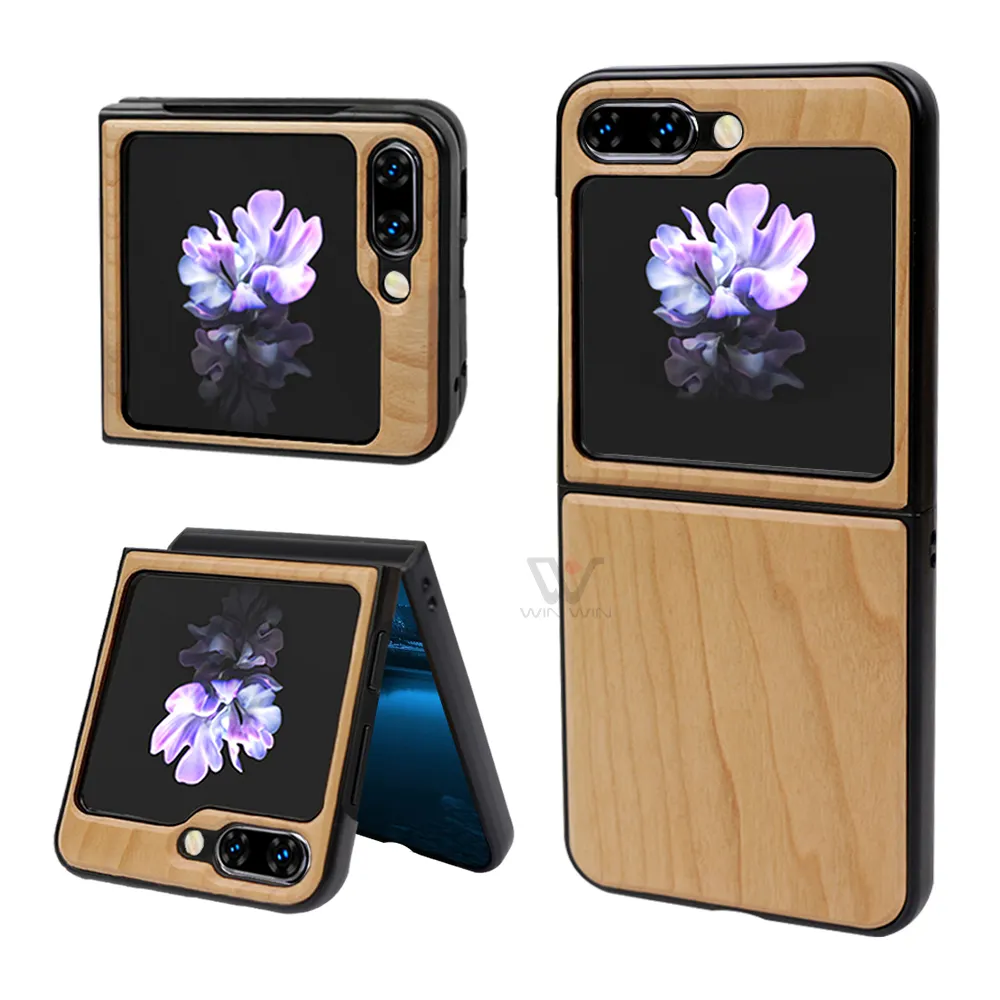 Original Cherry Wood Blank Mobile Phone Protective Case For Samsung Z Flip 5 Folding Wooden Cell Phone Case