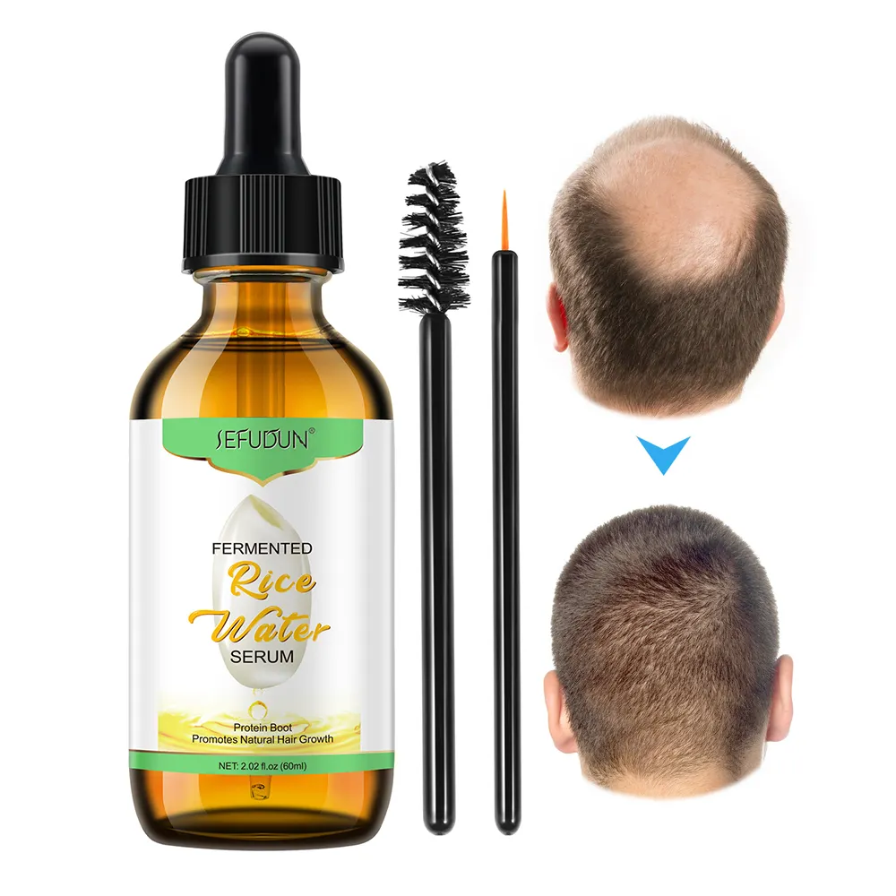 Wholesale Hair Treatment Pure Natural Nourishing Fermented Rice Water Oil Serum for Hair Growth with Eyelash Eyebrow Brush