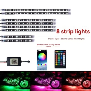 ไฟ LED 12ดวงหลากสี RGB 12ดวงกันน้ำชุดแถบไฟสร้างบรรยากาศภายนอกรถจักรยานยนต์12V ควบคุมผ่านแอปอัจฉริยะสภาพใหม่