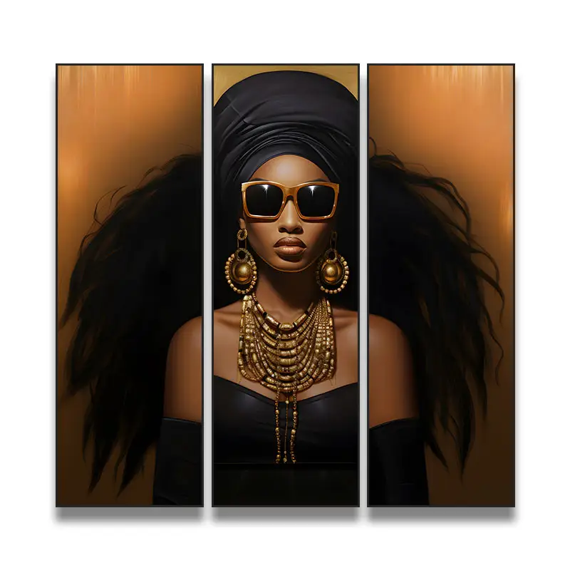 3 Stuks High-Definition Portret Van Afrikaanse Vrouwen Muurkunst Mode Gouden Sieraden Print Foto Kunstwerk Ingelijst