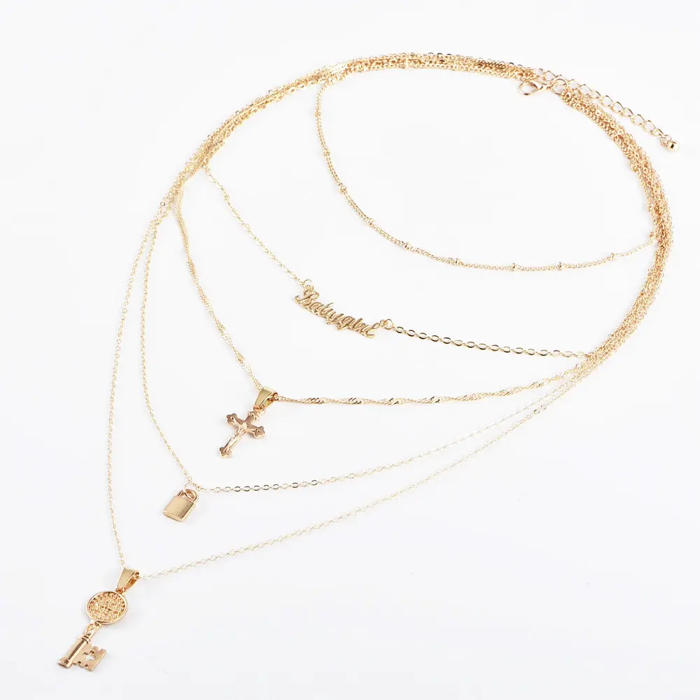 MF0009 Ready to ShipIn StockFast DispatchFashion gold cross cheap layer chain necklace For Women 