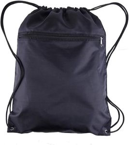 TBF 12-Pack durável poliéster Drawstring mochila sacos 15 \ "W x 18 \" H preto com zíper frontal bolso impermeável para uso de ginástica