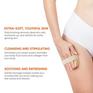 Dry Brushing Exfoliating Round Bath Brush Body Scrubber Wooden Brush with Massage-<strong>Nodules</strong> and Bristle-Fibers
