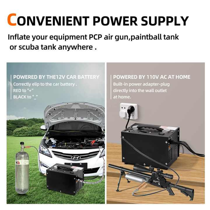 PCP Air Compressor with Built-in Power Adapter Auto-shutoff Oil &Water-Free 4500Psi/30Mpa Air Gun and Paintball Compressor Pump