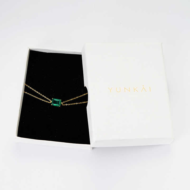 Temperament Jewelry 925 Sterling Silver Double Chain Bracelets 7x9mm Rectangle Artificial Emerald Bracelet for Women