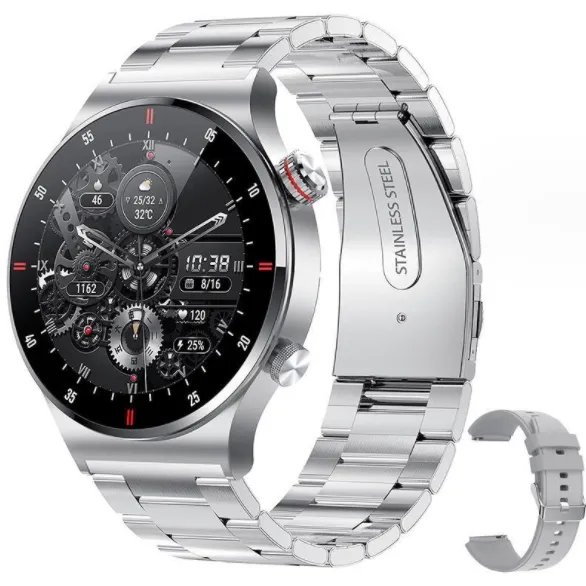 1.28 pollici QW33 Smartwatch BT Call Fitness Tracker schermo rotondo Smart Watch con cinturino in acciaio inox per gli uomini e le donne