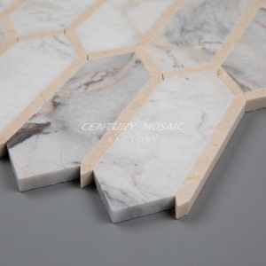 Centurymosaic đá cẩm thạch nhà bếp backsplash Gạch <span class=keywords><strong>Mosaic</strong></span> dài hình lục giác màu trắng màu be phòng tắm Gạch <span class=keywords><strong>Mosaic</strong></span> cho trang trí nội thất - Product Image 3