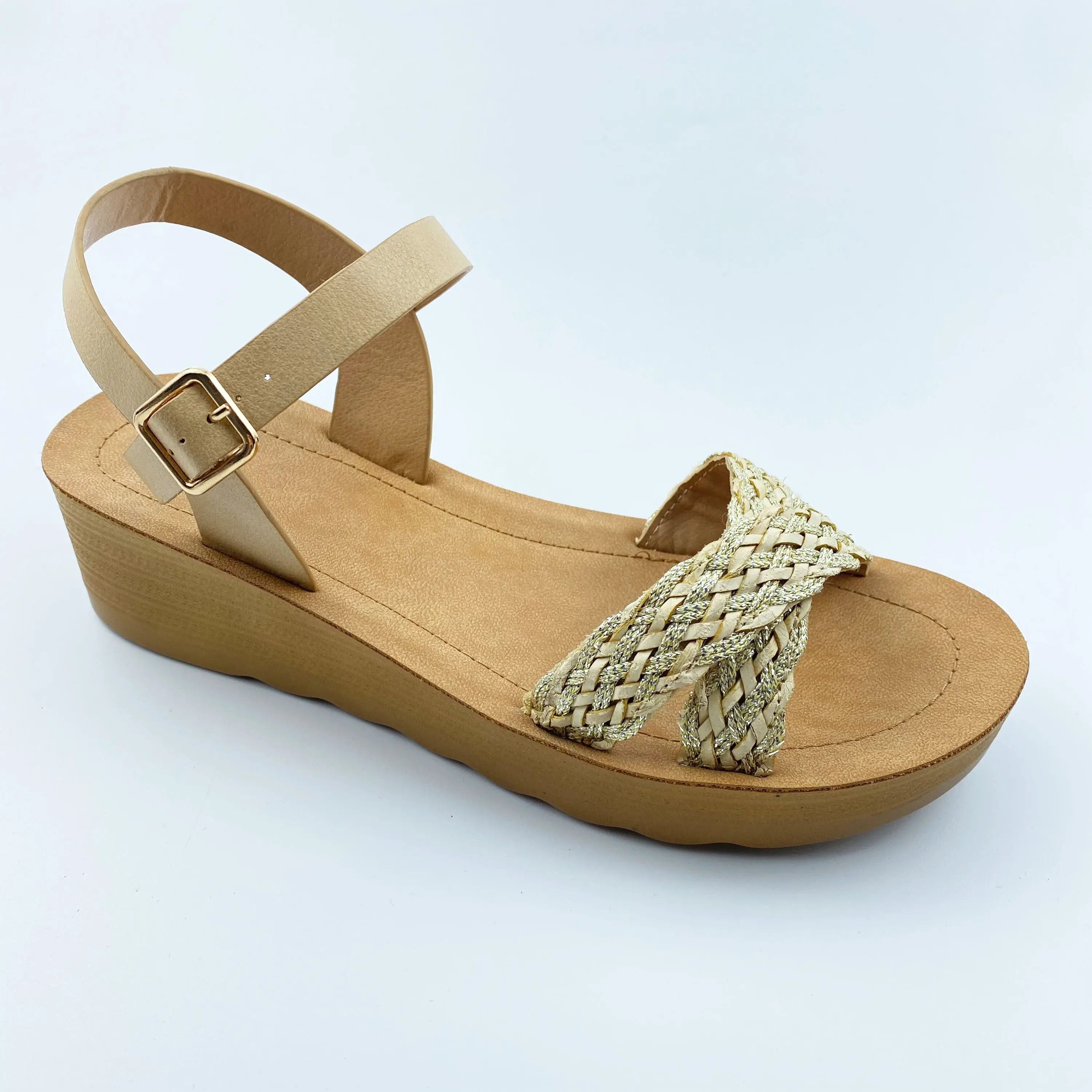 Chaussures compensées d'été pour femmes Cross Lace Handmade Weave Strips Outdoor Hot Selling Sandals for Women and lady
