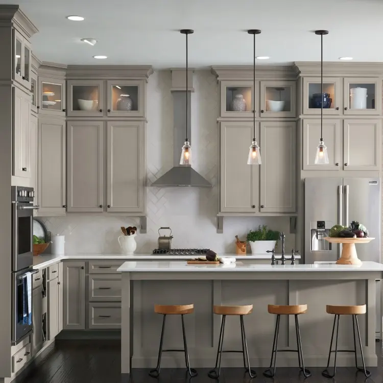 Diseños de cocina modernos armario integrado de pintura gris blanco armario de nevera personalizado