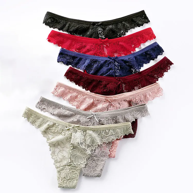 Sous-vêtements personnalisés de haute qualité pour dames taille basse Sexy Tanga Hipster Transparent dentelle femmes vente en gros filles string culotte