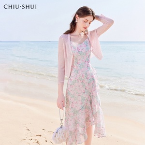 Yeni stil romantik kadın çiçek elbise ve hırka Set zarif plaj tarzı ilkbahar/yaz kıyafeti - Product Image 1