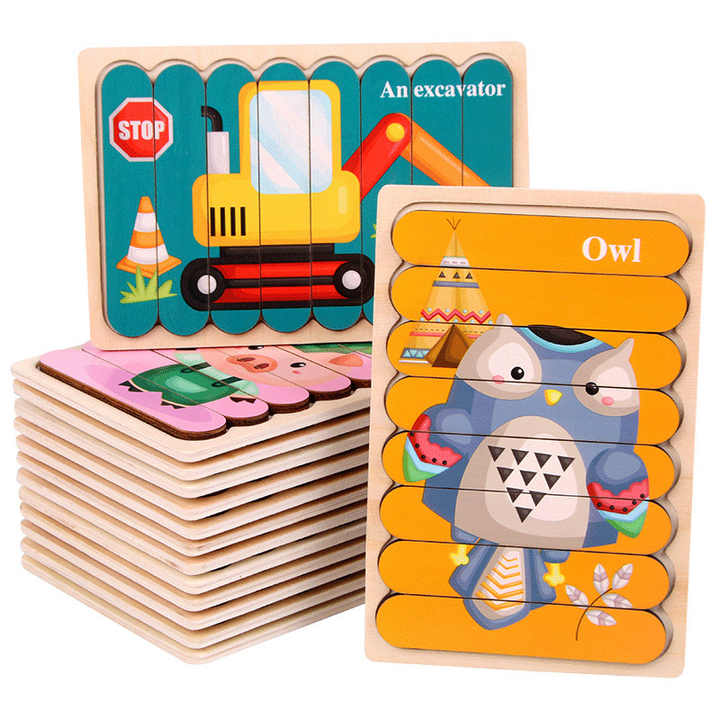 Cpc Certificate Baby Kids Toys for Educational Learning Montessori Children's Creativity Strip Shape 3d Wooden Jigsaw Puzzles