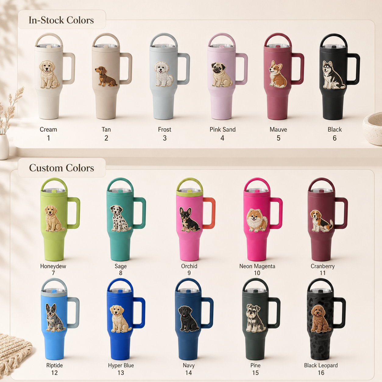The 16 colors shown in the figure