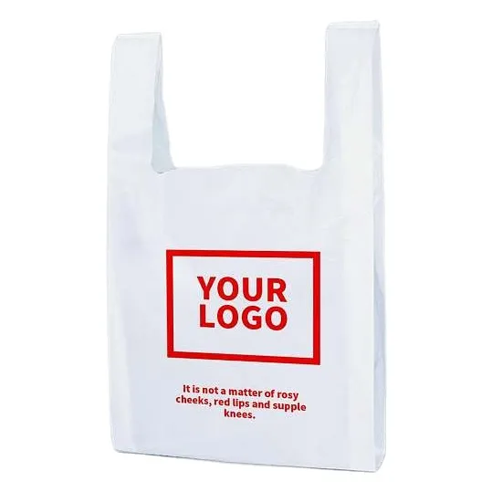 Tシャツビニール袋、レストラン、ショッピング、ハンドル付きのカスタマイズされたロゴ処理バッグ大きなビニール袋