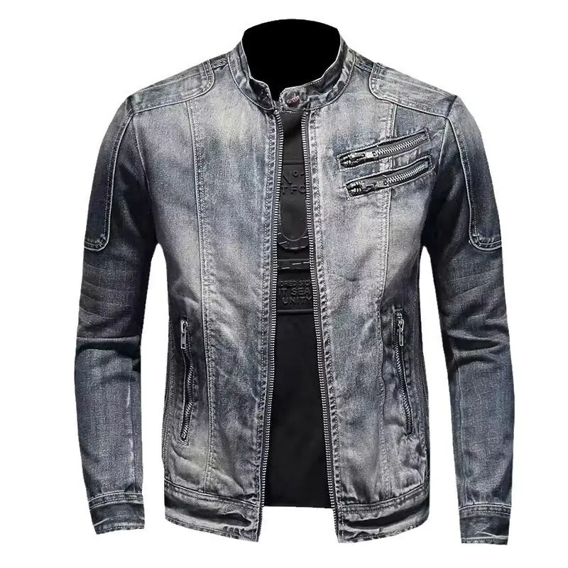 High Quality Jean Men's Trucker Jacket Fashion Jackets Casual European and American Slim Fit Zipper Collar Denim Jacket Coat