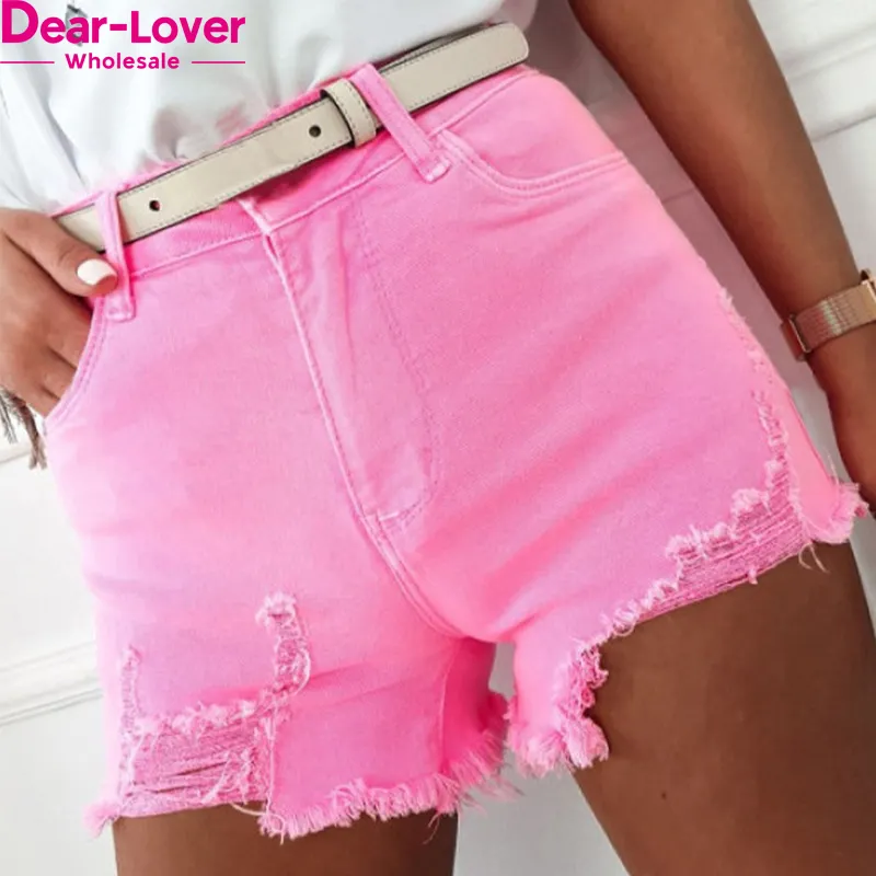 Dear-Lover Wholesale Fast Shipping Distressed Jeans Solid Color Distressed Denim Shorts