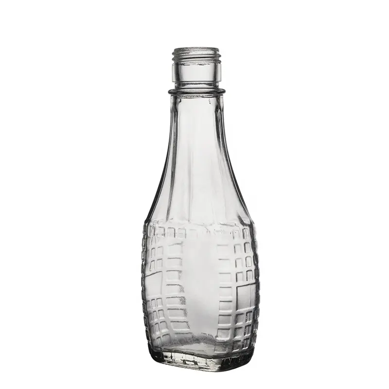 Berlino Packaging trasparente capacità personalizzata 180ml fiaschetta bottiglia di miele condimento per insalata bottiglia di vetro piatto per bevanda