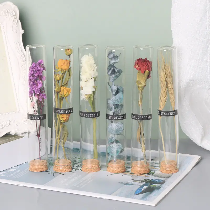 2023 Venta caliente tubo de ensayo de vidrio flores preservadas naturales rosas secas flor seca botella de deseos decoración creativa regalo