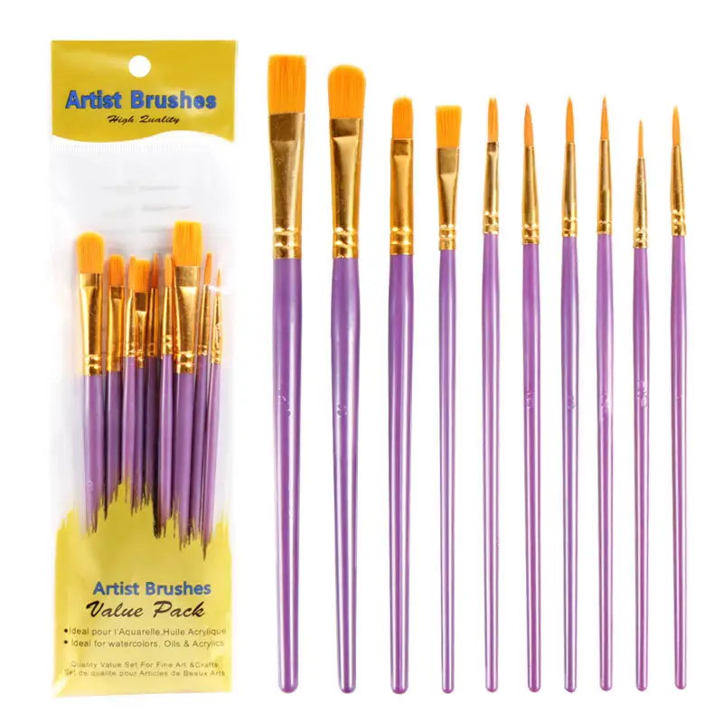 Set di pennelli per pittura a olio per artista con manico in plastica di Nylon Set di pennelli per bambini