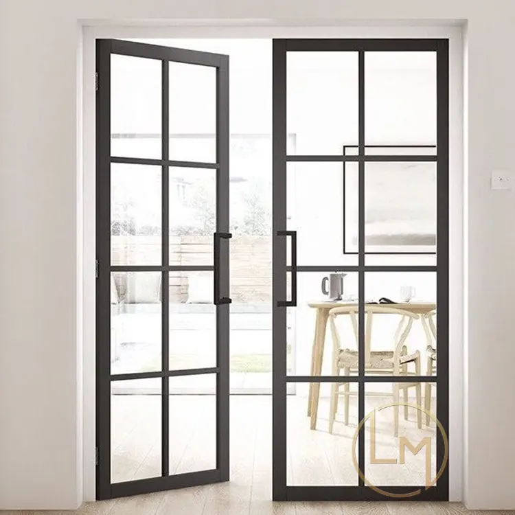 Puertas francesas de acero para Exterior, balcón Individual Doble de Metal, color negro limón