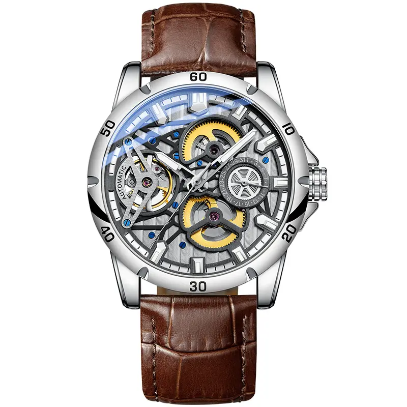 Reloj de pulsera mecánico automático para hombre, con logotipo personalizado de acero, Tourbillon, con volante hueco