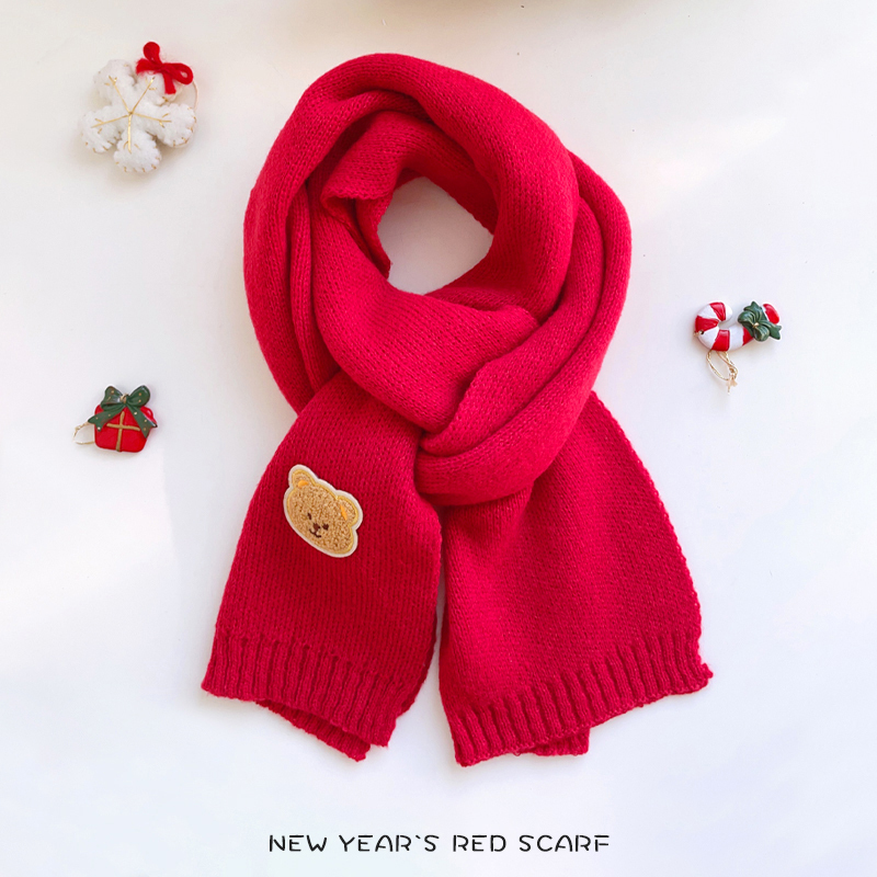 Pure red embroidered bear scarf