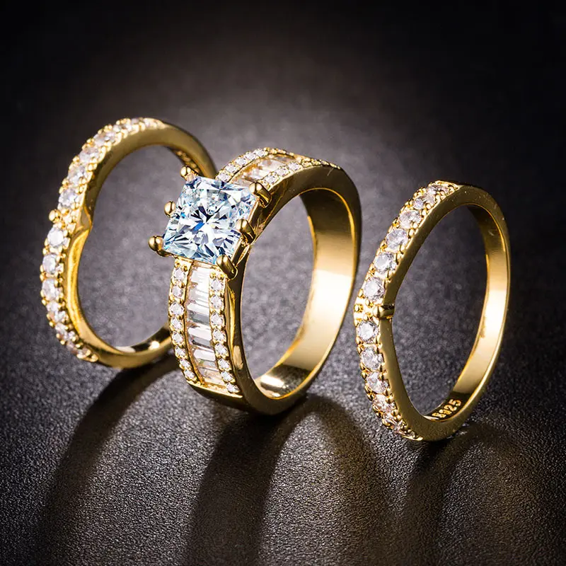 Hot Sale Couple Combination Ring Set Zircon 18K Gold Wedding Ring
