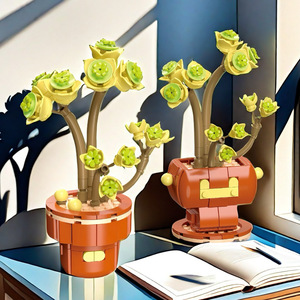 Nuevo estilo bloques de construcción flor simulación flor niños montaje rompecabezas juguete DIY diferentes juegos de bloques de construcción plantas Juguetes - Product Image 5