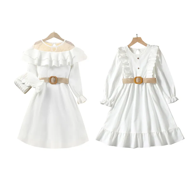 Fuyu gran oferta bebé niña blanco manga larga princesa elegante vestido de fiesta Boutique boda niñas vestidos