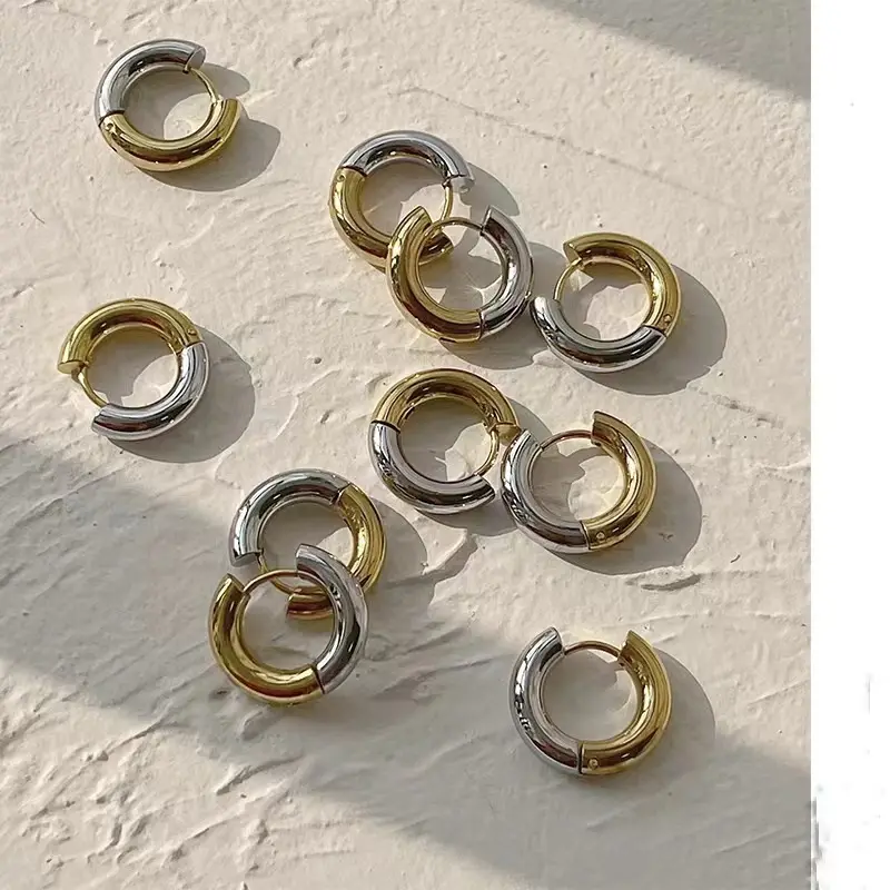 Brinco de gancho banhado ao ouro e prata, 18k pvd, joia minimalista de aço inoxidável para mulheres