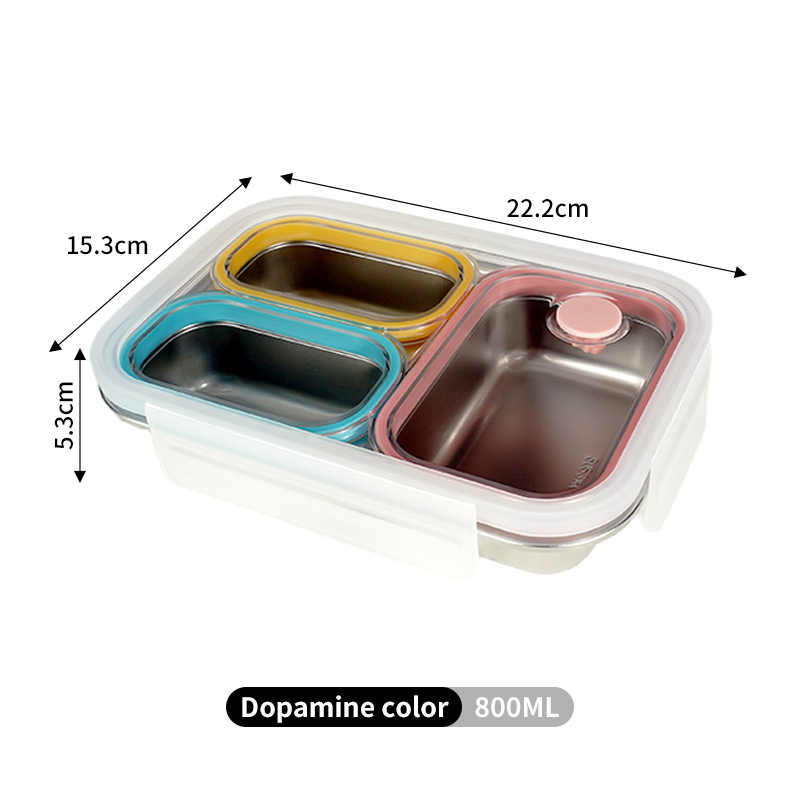 316L Sealed Three-Compartment Lunch Box (Mixed Colors)