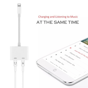 OEM兼容IPhone双适配器2合1音频适配器充电器电缆双耳机插孔适配器，带音频和充电器 - Product Image 5